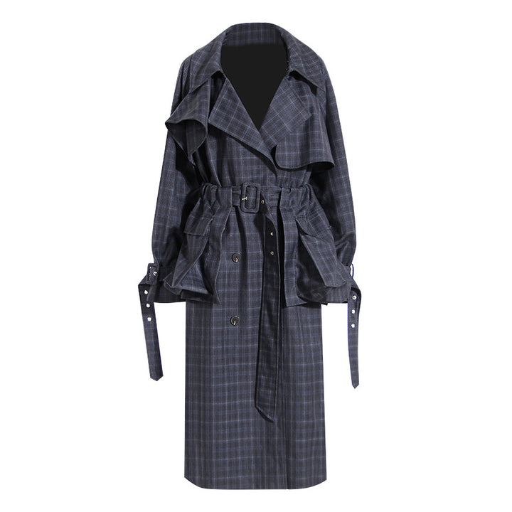 Plaid Large Pocket Trench Coat