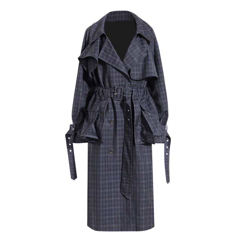 Plaid Large Pocket Trench Coat