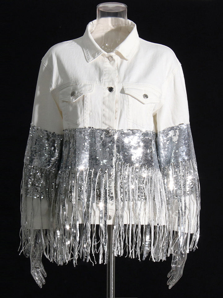 Sequin Fringe Button Down Jacket