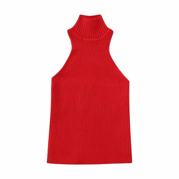 Sleeveless Red Turtle Neck Top