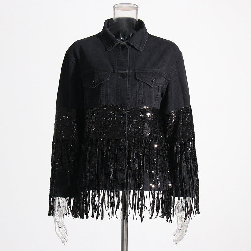 Sequin Fringe Button Down Jacket