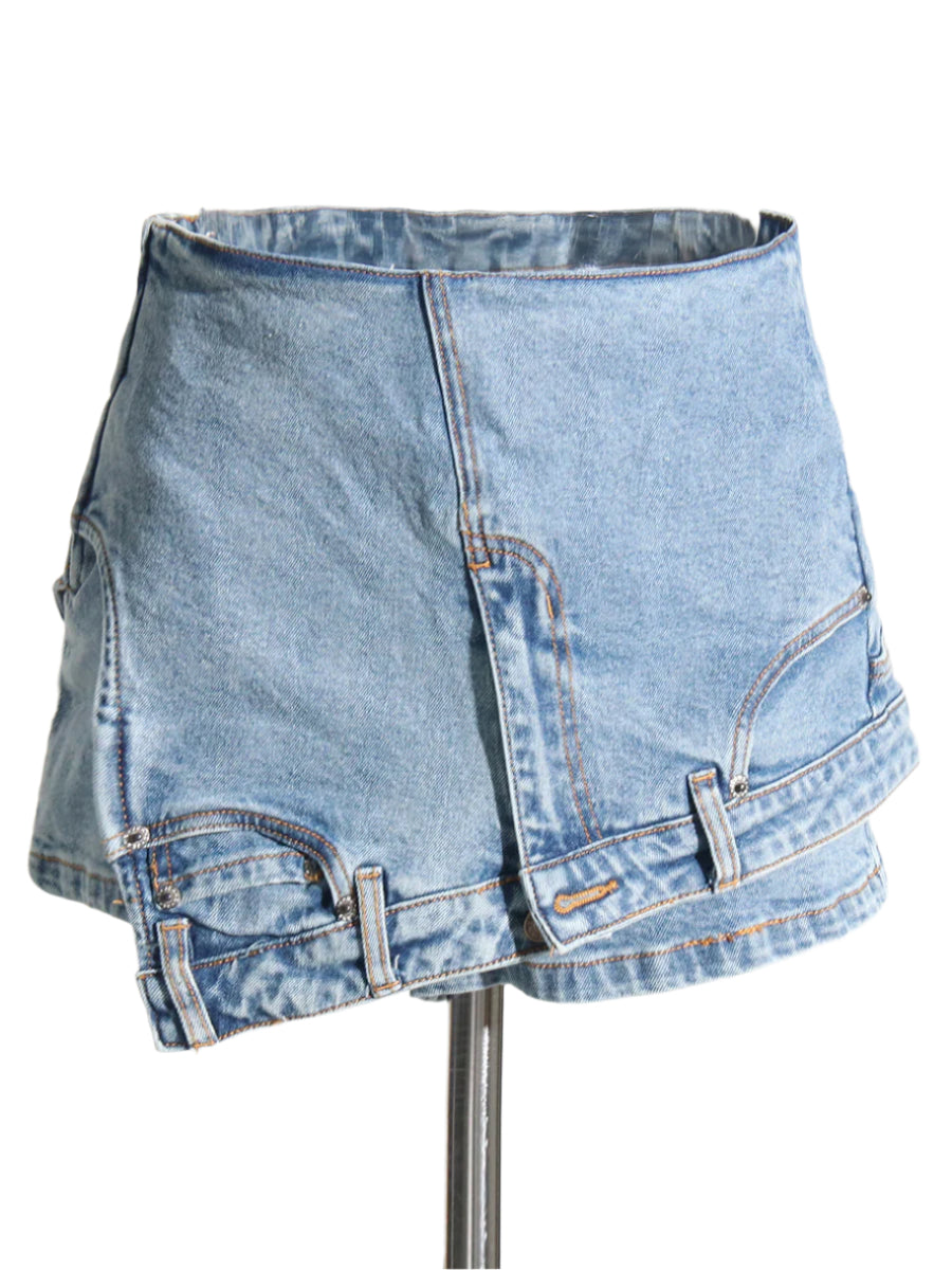 Washed Denim High Waist Skirt Shorts