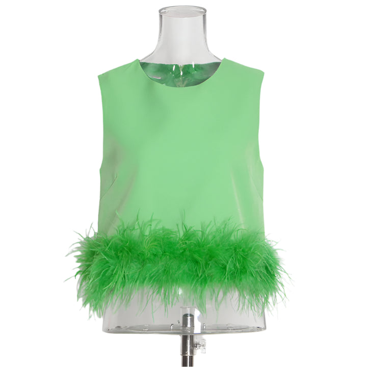 Sleeveless Feather Crop Top